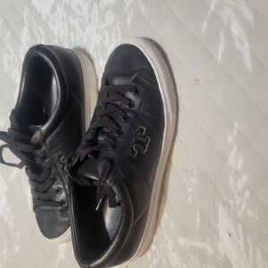 Tory Burch Black Leather Sneakers with White Soles